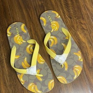 Coach Yellow Banana Print Flip Flops